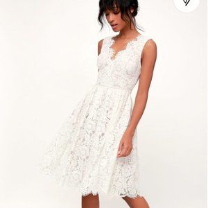 Lulu's "Love Swept" White Lace Midi Skater Dress